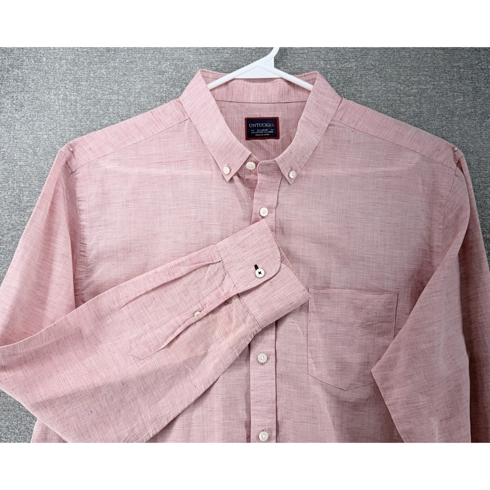 UNTUCKit Shirt Men Size XL Linen Cotton Blend Pink Long Sleeve Button Up